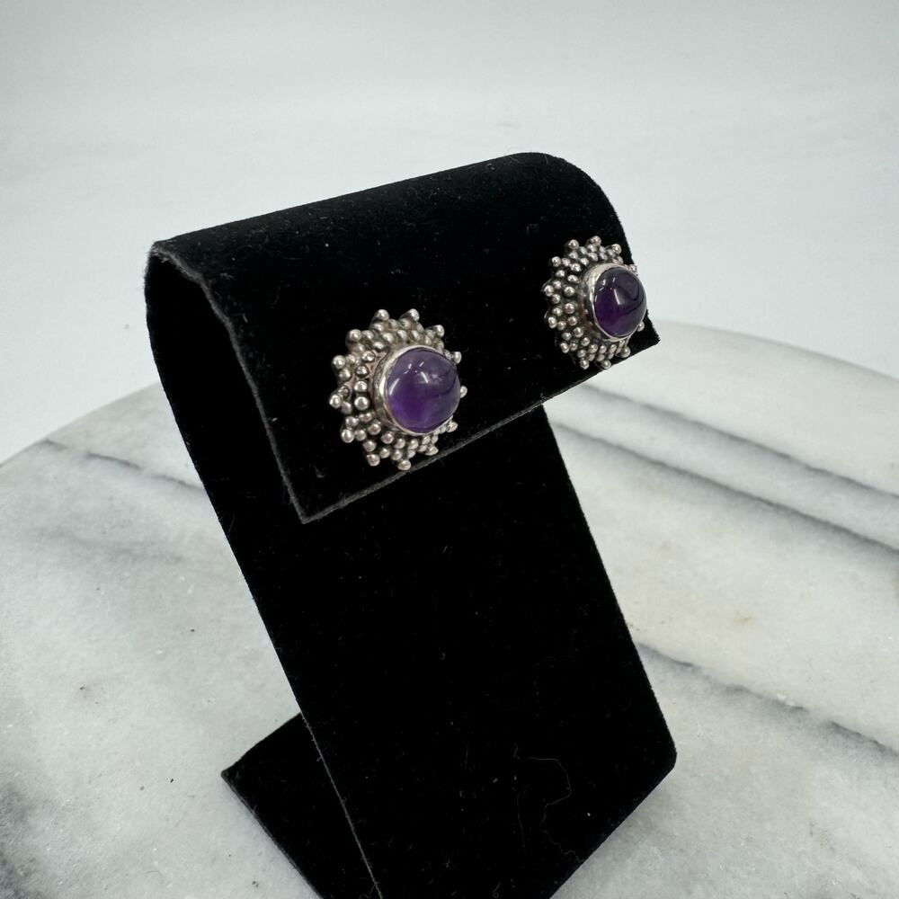 Sterling Silver Amethyst Stud Earrings View 3